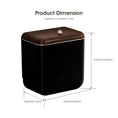 ZNYOPA Large 3.2 Gallon Compost Bin, Under Sink Trash Can with Lid, Hanging Waste Cabinet for Office Kitchen Cupboard Bathroom Bedroom, Black