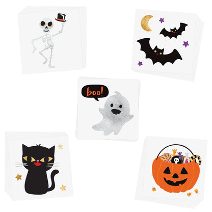 Flash Tattoos CUTE N SPOOKY VARIETY SET of 25 assorted Halloween-inspired premium waterproof metallic gold & silver jewelry temporary foil party tattoos - Party Supplies, gold tattoo, bat, pumpkin
