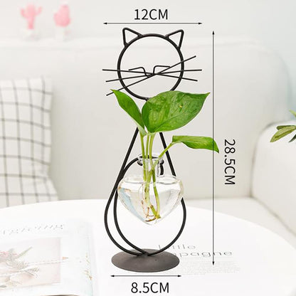 Lifeuping 2PCS Desktop Heart Glass Planter Vase Holder, Cat Plant Metal Stand Cat Gifts for Hydroponics Plants Terrarium Home Garden Decor Outdoor Planter Ideas Cat Lovers