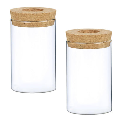 GALPADA Glass Flower Vase Set 2pcs 6.5cm X 10cm with Corked Hole for Indoor Hydroponic Plants and Moss Terrarium Home Decor Floral Arrangement Container
