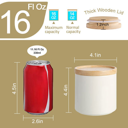 Sweejar Kitchen Canisters Ceramic Food Storage Jar, Stackable Containers with Airtight Seal Wooden Lid for Serving Ground Coffee, Tea, Sugar, Salt and More - 16 Fl Oz (White)