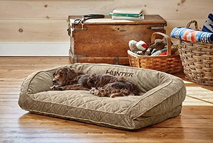 Orvis Comfort Fill-Eco Couch Dog Bed – Plush Three-Sided Bolster with Comfort Fill-Eco Cushion, Quilted Cover, Zip-Off & Machine Washable, Brown Tweed - Large