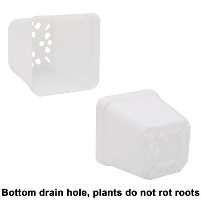 GOETOR 2.7 Inch Square Nursery Pots,100 Pack White Plastic Plant Containers,Sturdy & Durable Starter Pots with Drainage Holes for Seed Starting,Succulents,Cuttings & Transplanting