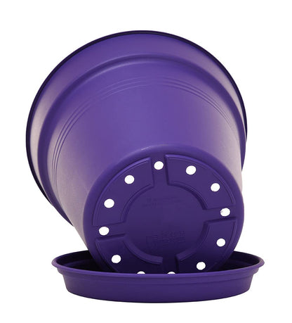 Mintra Garden Pots, 4 Pack Bulk Plastic Plant Pots with Drainage Tray, Round Indoor & Outdoor Decorative Planters with Drain Holes for Flowers, Herbs & Plants, 19cm Diameter – Purple, 7.5 in