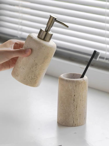 Luxury Natural Contemporary Travertine Marble Toothbrush Holder Toothpaste Holder Accessories Also Great As Pencil Pen Holder and Makeup Brush Holder