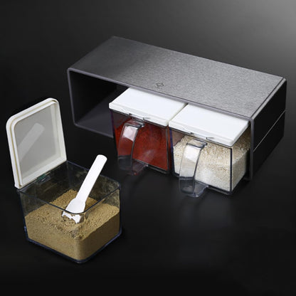 Salt Container With Lid And Spoon, Clear Seasoning Rack Spice Pots, 3 Piece Seasoning Box For Home Kitchen Café Storing Salt Sugar Pepper Spice (3 Pieces)