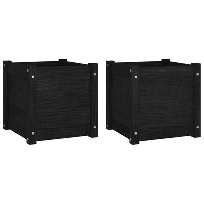 Yisssmeng Matte Black Square Planter Set of 2 Solid Pine Wood 15.7x15.7x15.7 in Outdoor Garden Box with Drainage for Patio Balcony Herb Flower Tomato Plants