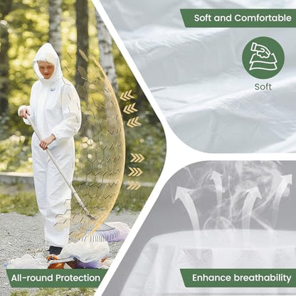 Disposable Coveralls Hazmat Suit, Full Body Paint Suits, 7 Size Options, with Elastic Wrists, Ankles and Hood