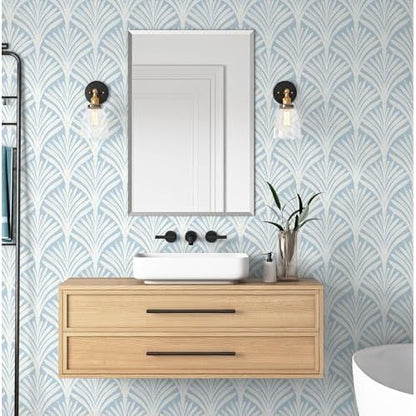 Hopepak Blue Peel and Stick Wallpaper Self Adhesive Removable Wall Paper for Bedroom/Bathroom Modern Geometric Contact Paper for Cabinets Vinyl Rolls 17.3''x78.7''