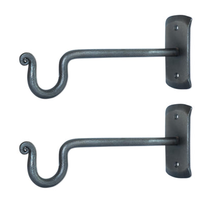 The Metal Magician 2Pc Plant Hangers Outdoor, Indoor, Wrought Iron Metal Hanger Indoor Hook, Heavy Duty Wall Bracket Hooks for Hanging Plants Baskets Lanterns Wind Chimes, Antique Nickel Extended U