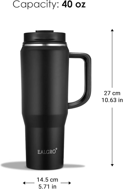 EALGRO 40 oz Tumbler with Handle, Insulated Tumblers with Lid and Straw, Large Metal Sports Water Bottle Jug, Thermal Stainless Steel Travel Coffee Mug Cup, Light Blue