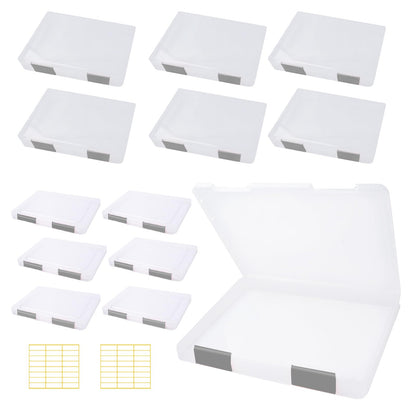 Olutacot 12 Pcs Clear A4 A5 File Box Document Plastic Storage Box with 48 Labels File Holder Organizer Paper Plastic Case Magazine Protector with Buckle Office School Supplies(Grey)