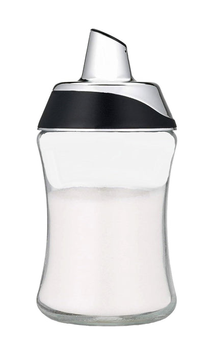 J&M Design 2-Pack Glass Sugar Dispenser & Shaker for Coffee, Cereal, Tea & Baking with Pour Spout and Lid for Easy Spoon Measuring Pouring - 7.5oz Jar Container - Coffee Bar Accessories & Essentials