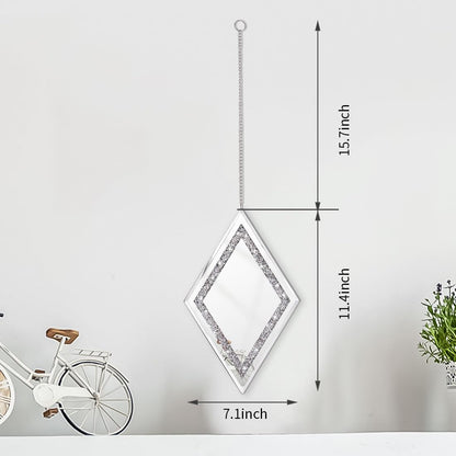 Pibeyer Silver Diamond Shaped Wall Mirror Set of 3, Decorative Crystal Crush Diamond Mirrors for Bedroom, Living Room & Hallway, Home Decor