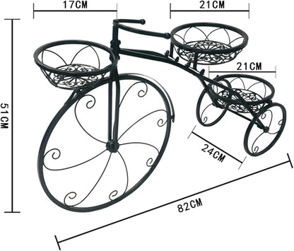 QUANBU Metal Bicycle-Shaped Planter Rack Tiered 3-Pot Plant Flower Display Stand | Indoor/Outdoor Garden Plant Shelf Holder(Color:Black)