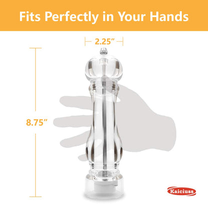 Kaiciuss Salt Pepper Grinder Mill Arcylic,the Best Peppercorn Grinder with Adjustable Mill-Clear