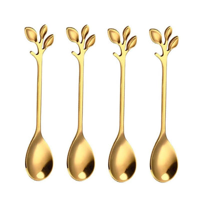 20 Pack Stainless Steel Leaf Coffee Spoon Tableware Dessert Spoons, Stirring, Mixing, Sugar, Stir, Ice Cream, Cake, Teaspoon 4.7 inch Gold