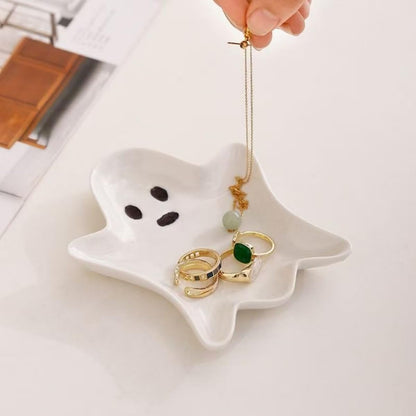 Ceramic Spoon Rest for Stove Top, Halloween Ghost Cute Spoon Rest for Kitchen Counter, Cooking Spoon Holder for Kitchen Counter, Utensil Rest Spatula Rest Ladle Holder Tong Rest (White)