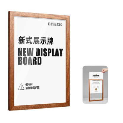 ECKEK Wall Mount Acrylic Sign Holder Self Adhesive Magnetic Display Frame Clear Document Frame for Office, Store, School, Home, Wall Picture Frame (Sapele Wood A4 210×297mm/8.27×11.69inches)