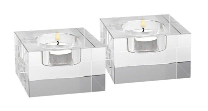 Badash Dakota Crystal Tealight Holders - 2" Tall Glass Candle Holders in Modern Brick Design (Set of 2) - Elegant Handcrafted Faceted Crystal Home Decor Accent