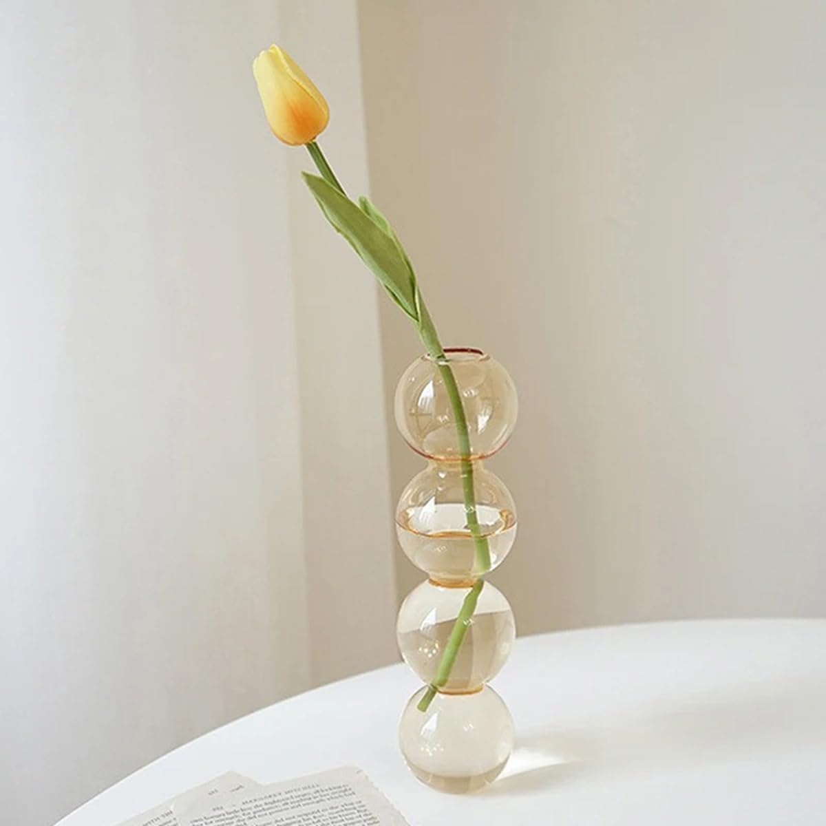 LKXHarleya Aesthetic Ball Aesthetic Decorative Vase, Glass Bubble Vases Ball Bud Vase for Centerpieces, Flower Arrangement, 2.36 x 8.66 Inch, Orange