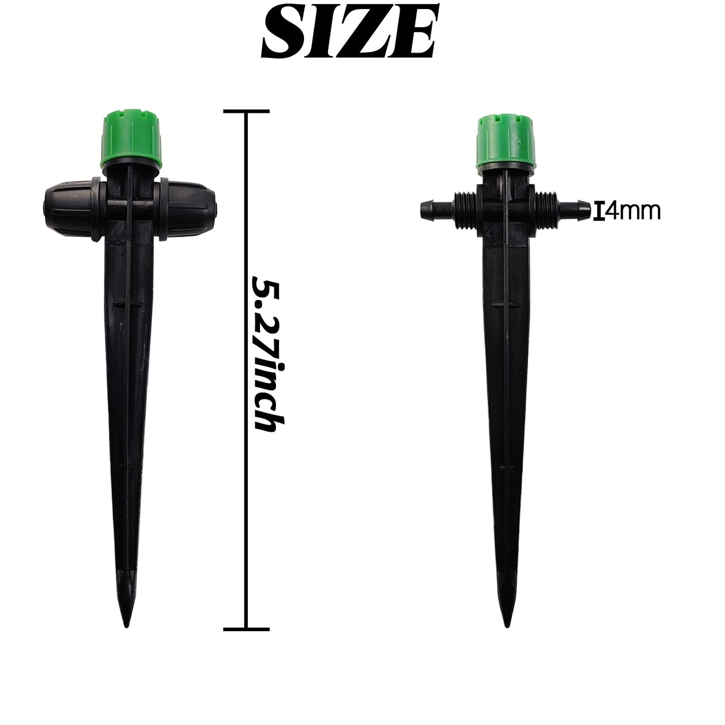 RONYOUNG 35pcs Drip Irrigation Emitters Sprayer for 1/4" Drip Irrigation Tubing Adjustable 360 Degree Water Flow Drippers on 5.3" Sturdy Stake with Lock Barbed Irrigation Drippers