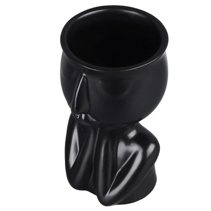 Semme Scandinavian Ceramic Face Planter Pot, Minimalist Planter Pot for Home Office Garden (Black)
