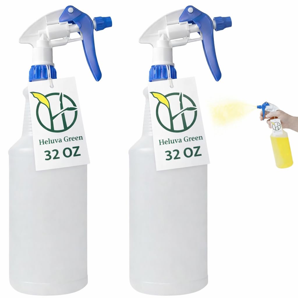 Heavy Duty 32oz Plastic Spray Bottles for Cleaning - Large Empty Industrial Bottles for Gardening Solutions, Vinegar, Chemicals, Professional Cleaners - Adjustable Sprayer Nozzle - Blue 2 Pack