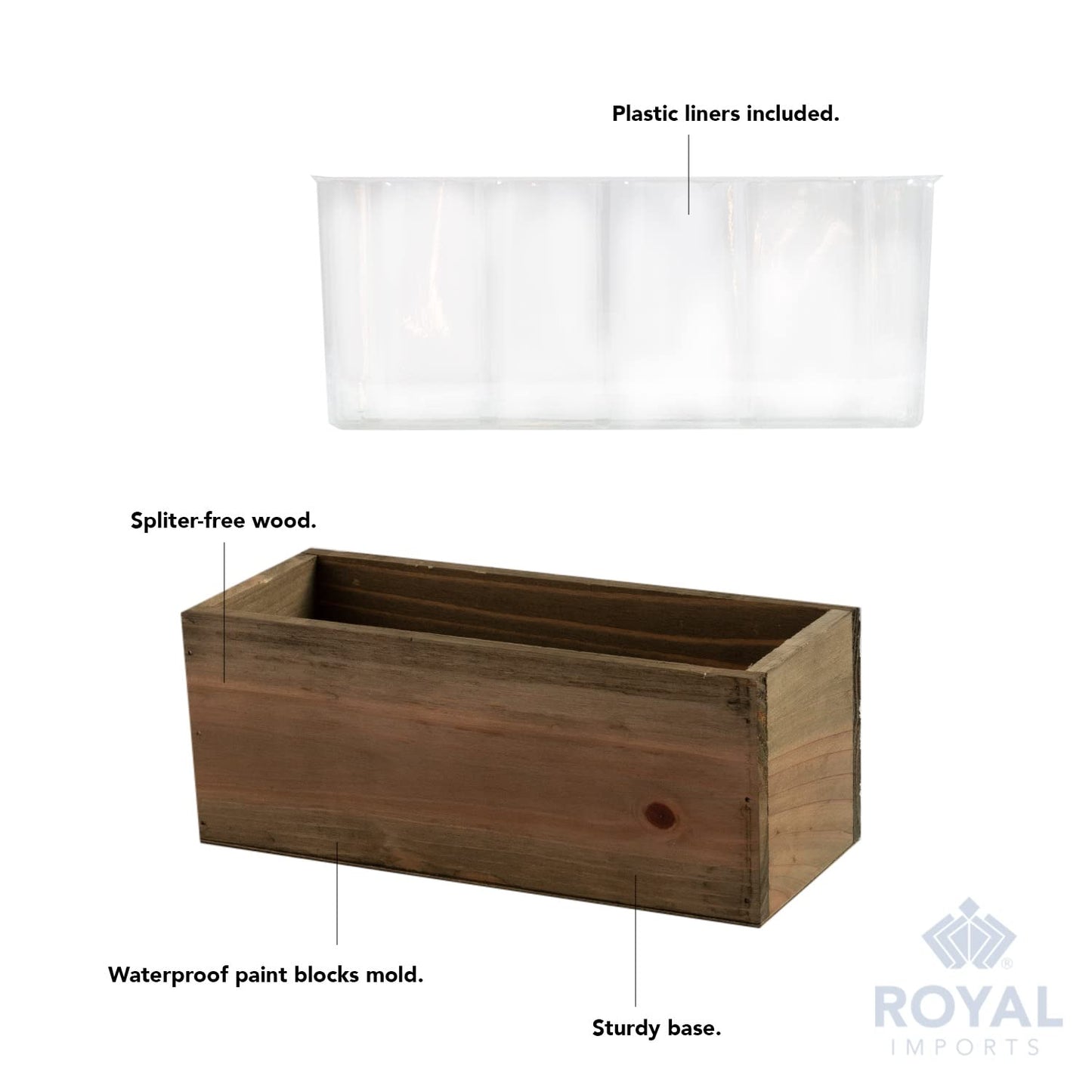 Royal Imports Wooden Flower Pot Planter, Decorative Wood Vase with plastic liner, Toilet Tank Tissue Paper Storage Basket for Bathroom Countertop Box, Kitchen Windowsill Mail Organizer, 10x4x4, Brown