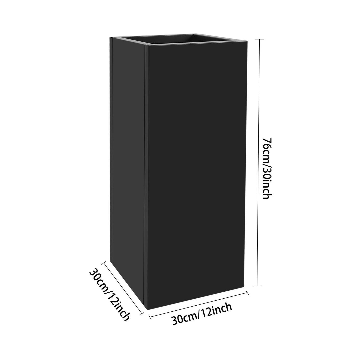 Pinelicorn Black Rectangular Planter with Removable Insert Shelf 12" L x12 W x 30" H, Cube Metal Planters Pot with Drainage Holes, Heavy Duty Steel Flower Pots for Patio, Yard, Garden
