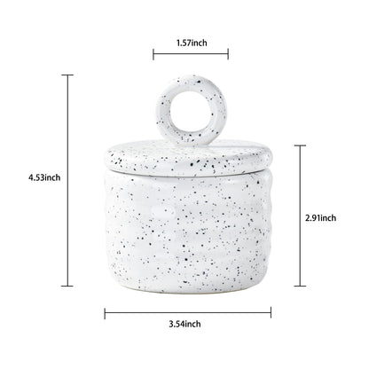 Salt Cellar Keeper with Ceramic Lid, Big Capacity Ceramic Sugar Bowls Pepper Box, Speckled Glaze Seasoning Container Condiment Pot for Kitchen (White)