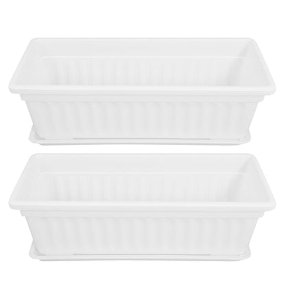 POPETPOP Window Box Planter: 2pcs Plastic Rectangular Planter Window Flower Pot Plant Pots Vegetable Planters Long Pots for Windowsill Patio Garden, 43x19cm, White