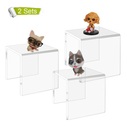NIUBEE Acrylic Display Risers Stand 2 Sets,3 Steps Clear Riser Shelf Showcase for Amiibo Funko POP Figures -8.4"x6.3"x4.3"