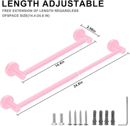 MGahyi Towel Racks for Bathroom-Adjustable Towel Holder(13.18inch-24inch) Sturdy and Rustproof Towel Bar Wall Mounted, Single Towel Bar Rod for Bathroom Accessories (Pink, 1Pack)