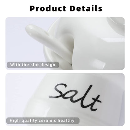 ONTUBE Ceramic Salt Bowl with Lid and Spoon 12oz (White)
