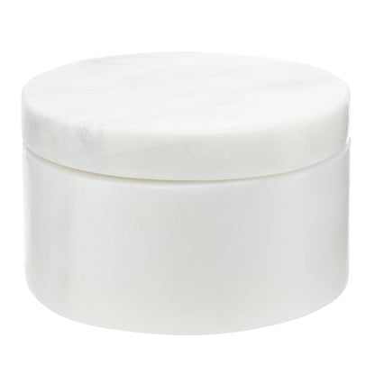 Santa Barbara Design Studios Salt Cellar - Handcrafted Marble Salt Dish with Lid, 3" Diameter x 2" Tall, White Grey