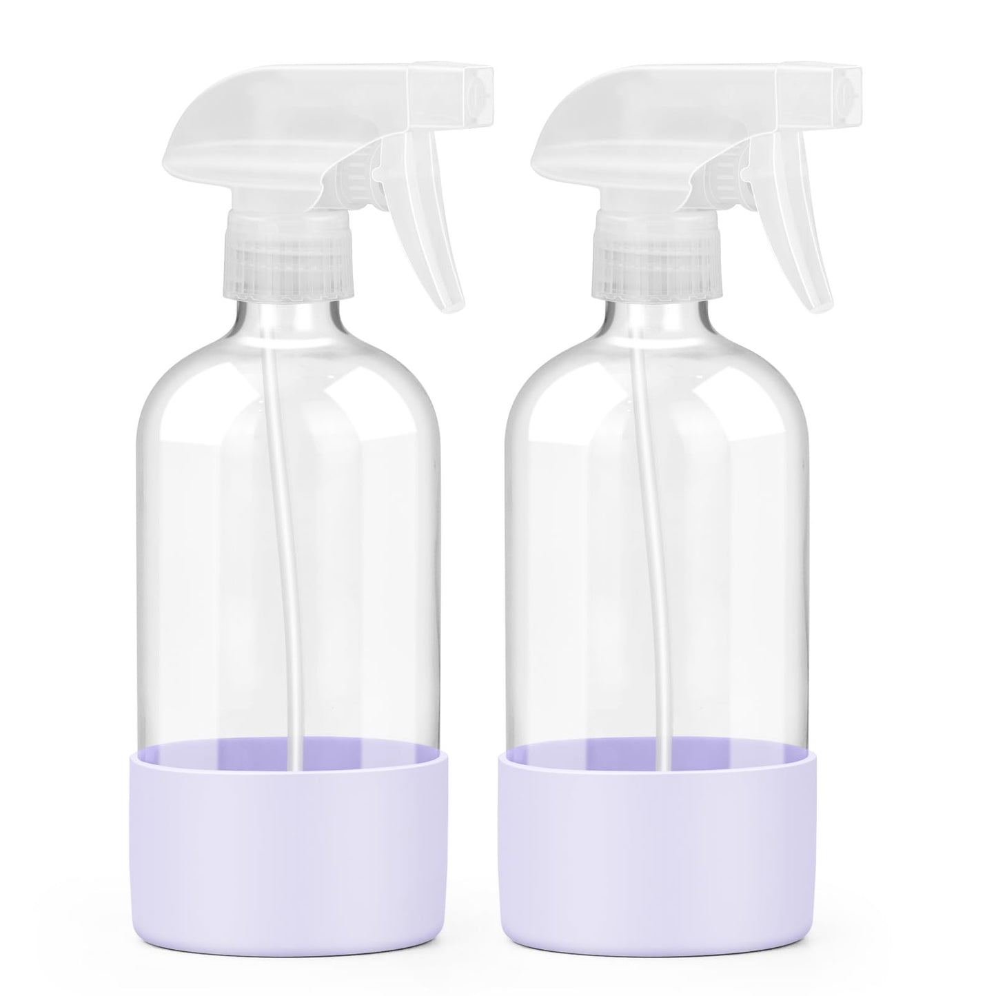 Worldgsb 2 Pack Glass Spray Bottles with Silicone Sleeve, 16 oz Empty Refillable Containers with Adjustable Spray Nozzles, Spray Bottles for Hair, Cleaning Solutions and Plants Purple