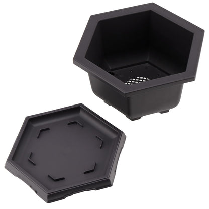 PINGEUI 4 Pack Plastic Bonsai Pot, 7.5 Inches Bonsai Training Pots with Drainage Humidity Tray, Large Bonsai Plant Tree Pots for Garden, Yard, Balcony