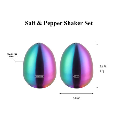 2-Piece Set Rainbow Salt Pepper Shakers, Cute Egg Shape Stainless Steel Condiment Jar for Home and Kitchen Utensils, Comfortable and Ergonomic