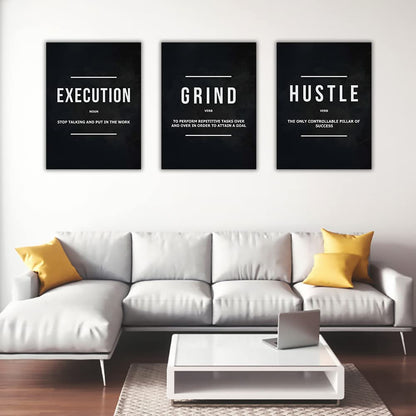 Success Canvas Painting Wall Art Quote Motivational Wall Art Execute Wall Decor 3 Pieces Black Poster Positive Inspirational Framed Artwork Prints Picture for Living Room Office 36''Wx 16''H