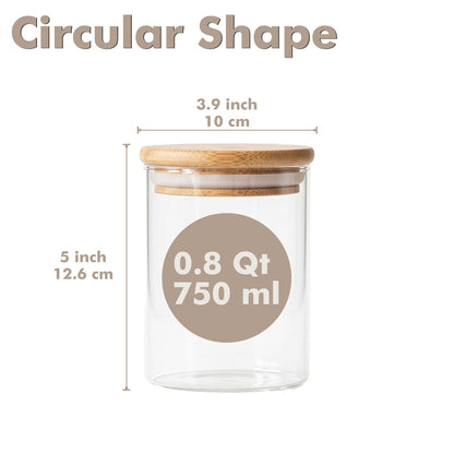 Xoniwis 6-Pack 0.8Qt Round Glass Storage Jars with Bamboo Lids
