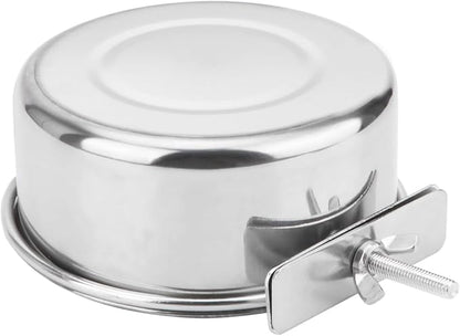 Wontee Pet Food Water Bowl with Clamp Holder Stainless Steel Feeding Cups Feeder for Dog Bird Parrot Cat Rabbit, 2 Packs (M)