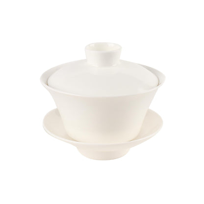 SILINE Porcelain 12 Oz/ 360ml Large Gaiwan Tea Bowl Set,Fine Bone China Teacup for Brew Kung Fu Tea (White)