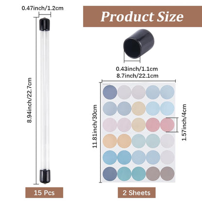 CREATCABIN 15Pcs Incense Stick Storage Tube Clear Tube Container with Sticker Black Lid 8.9 Inch Transparent Clear Column Protector Case Holders for Preserves Incense Aroma Bath Salt Yoga Storage