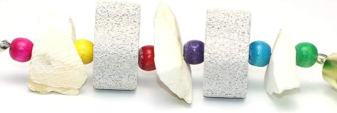 2Pcs Bird Beak Trim Cuttlebone Calcium Stone Lava Block Chew Toy Grinding Teeth Natural Minerals with Bell for Parakeet Conure Lovebird Cockatiel Finch Canary Hamster Chinchilla Rabbit