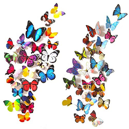 90 PCS Butterfly Wall Decor, Plastic Butterflies Sticker Waterproof Removable Reusable Mural Wall Decals for Home Room Bedroom Nursery Party Decorations