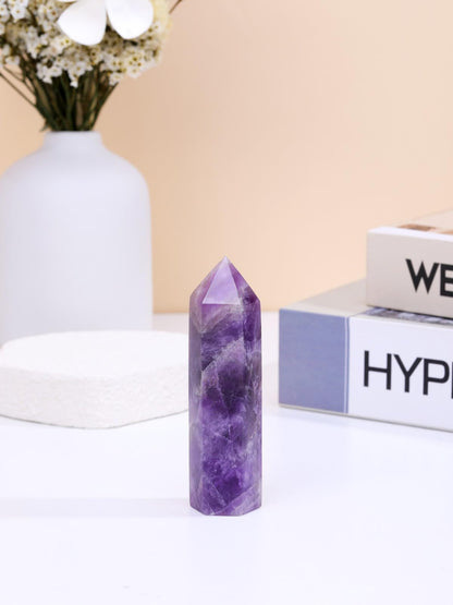 Jovivi Amethyst Healing Crystal Wands,3.5"-4" Polishied Natural 6 Faceted Single Point Chakra Crystal Wand for Reiki Energy Meditation Stone Home Decor Collection Gift 1PC