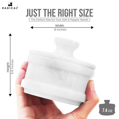 Radicaln Marble Salt Cellar with Lid 4" Inch White Handmade Table Salt Container & Sugar Bowl For Kitchen Countertop, Ideal Salt Dish & Salt Jar for Celtic Salts