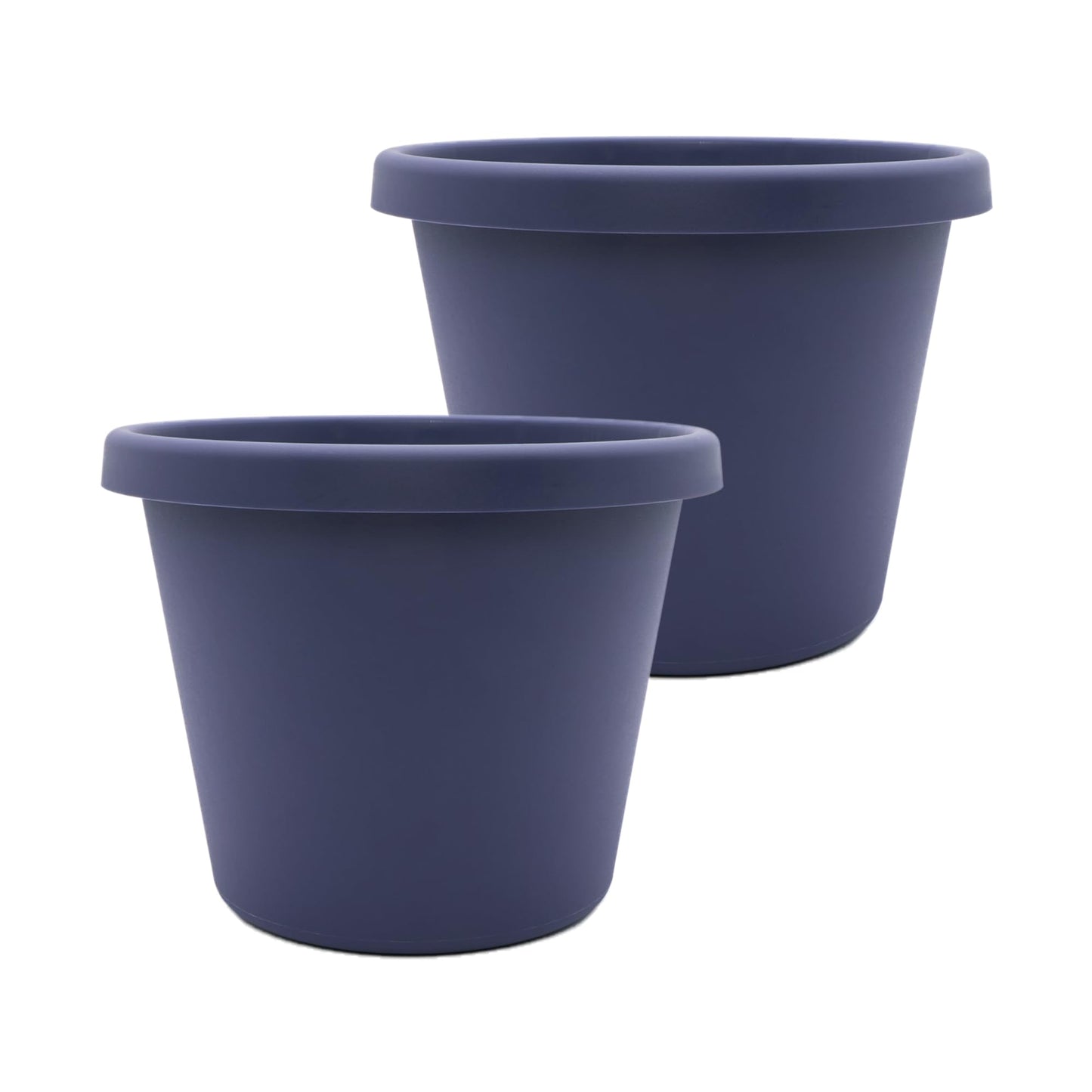 The HC Companies 14 Inch Prima Round Planter Pots w/Drainage Holes & Rolled Rim, Lightweight UV-Resistant Plastic Indoor & Outdoor Planters, 2-Pack Flower Pots for Garden & Home Decor, Twilight Blue