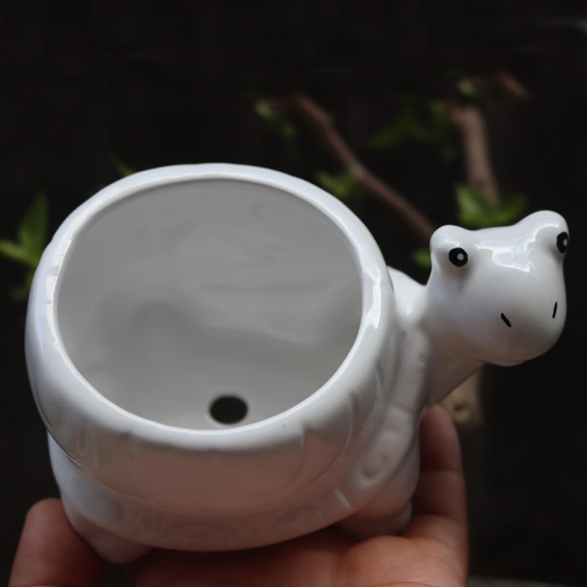 Gogogmee Ceramic Succulent Pot Turtle Design Small Decorative Flower Holder for Indoor Office Decor White Cute Tortoise Planter for Garden Patio